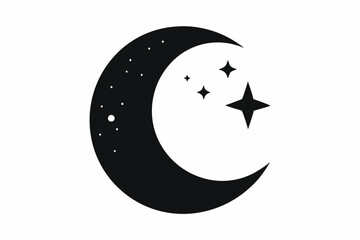 Obraz premium Crescent moon with stars vector icon, silhouette of moon with sparkle vector illustration 