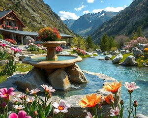 Waterfall and flower