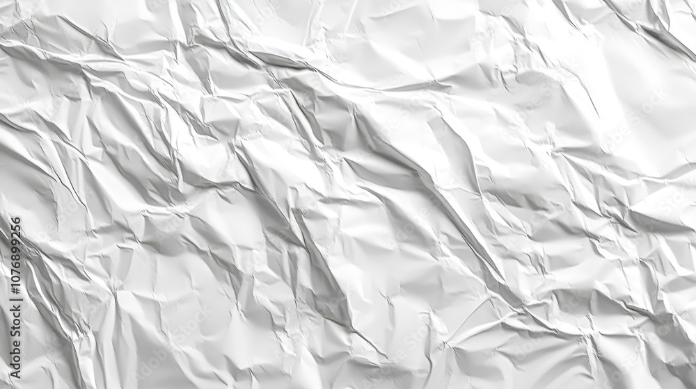 Poster crumpled white paper texture with vivid creases and play of light for backgrounds and design applica