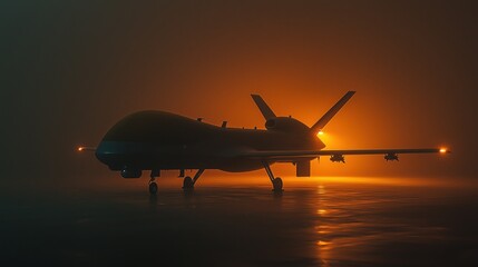 A sleek drone with advanced technology awaits deployment for surveillance operations in a tranquil outdoor environment