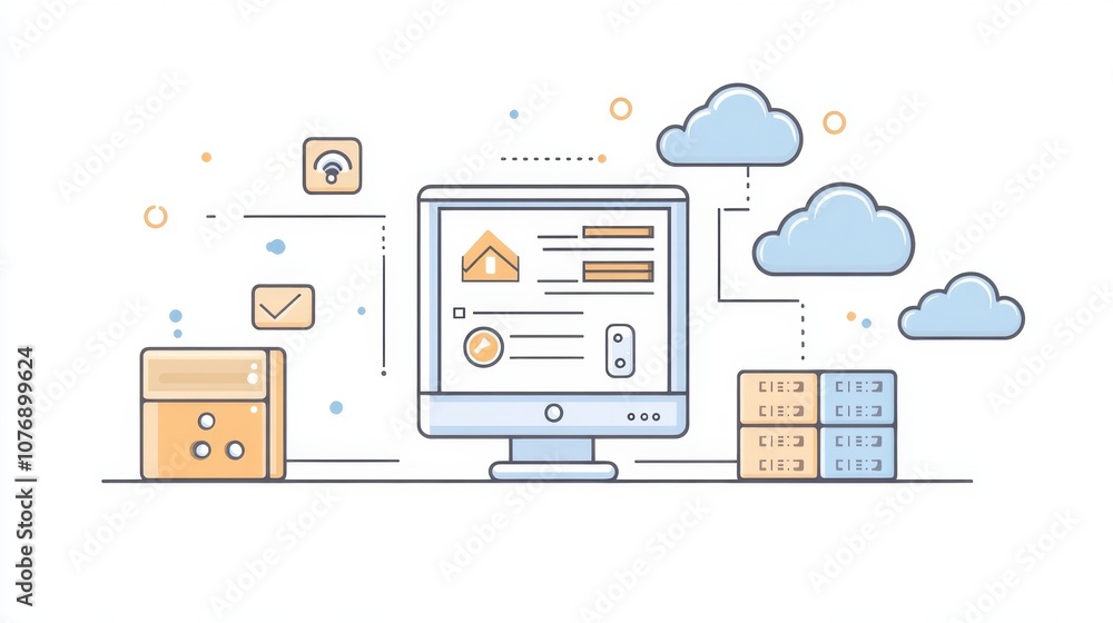 Aufkleber modern digital interface featuring cloud technology, data storage solutions, network connections, an