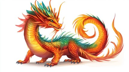 Obraz premium Beautiful Dragon Vector Art Illustration - Majestic Fantasy Creature Design