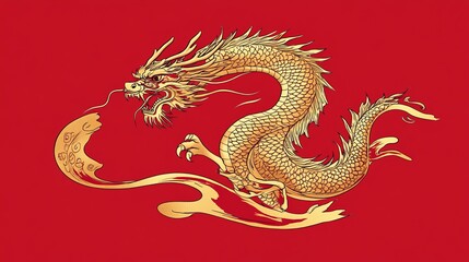 Obraz premium Japanese Red and Gold Dragon Tattoo - Vector Illustration for Chinese New Year T-Shirt Design