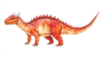 Obraz premium Cute Red Dragon with Spiky Back - Children's Pencil Drawing Style, Vector Illustration