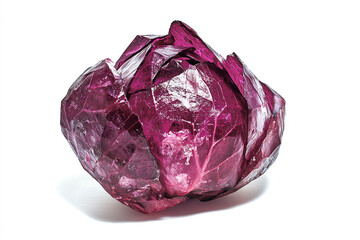 a whole red cabbage with tightly packed, vibrant leaves, against a white background.