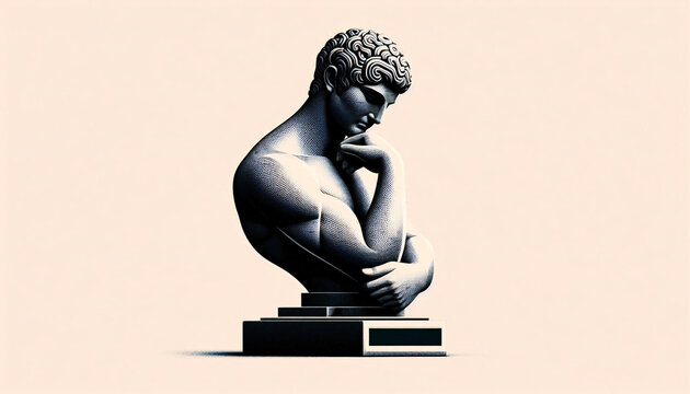 carbon fibre statue of a person in black and white.in pink background.