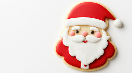 Obraz premium Christmas ornaments and decorations, Santa Claus cookie with red hat and white beard, perfect for festive celebrations and holiday treats