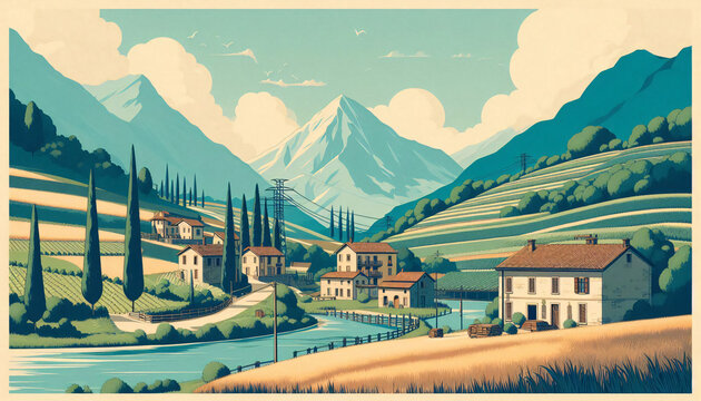countryside in the mountain. Digital art.