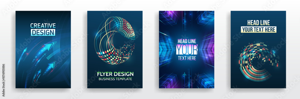 Poster page layout set for sci-fi. set of high-tech covers for marketing. modern technology design for post