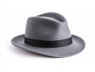 Fedora hat in soft felt, flying midair, isolated against a white background, modern and sophisticated fashion