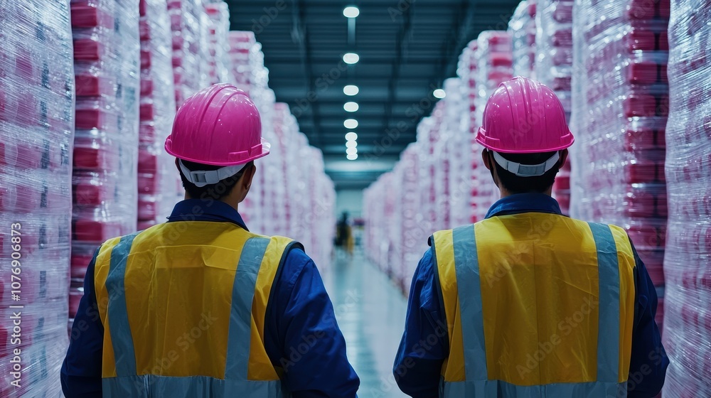 Poster warehouse workers collaborate to enhance productivity and optimize inventory management