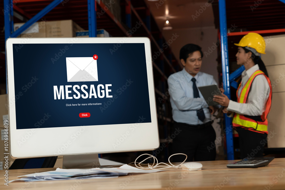 Poster email notification message showing on computer screen snugly. digital marketing message information 