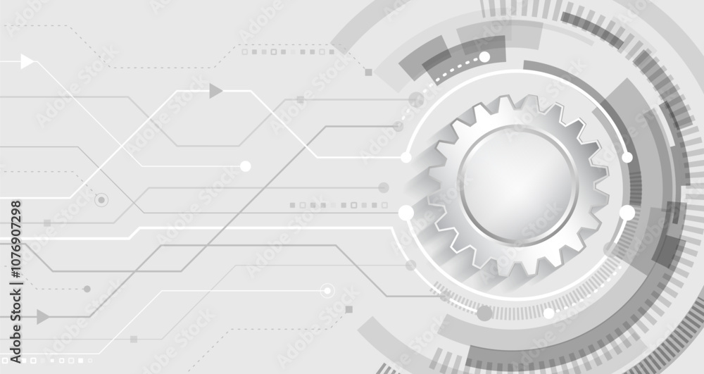 Aufkleber Business and industry internet banner. The mechanism consisting of gears on a gray background for the presentation. Cogwheel for science experiment presentation, Futuristic high tech concept.