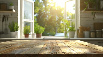 Fototapeta premium Rustic Kitchen Table with Sunlight Streaming Through Window