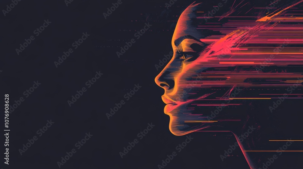 Aufkleber abstract minimalist face with ai code integration, showcasing a unique blend of technology and artis