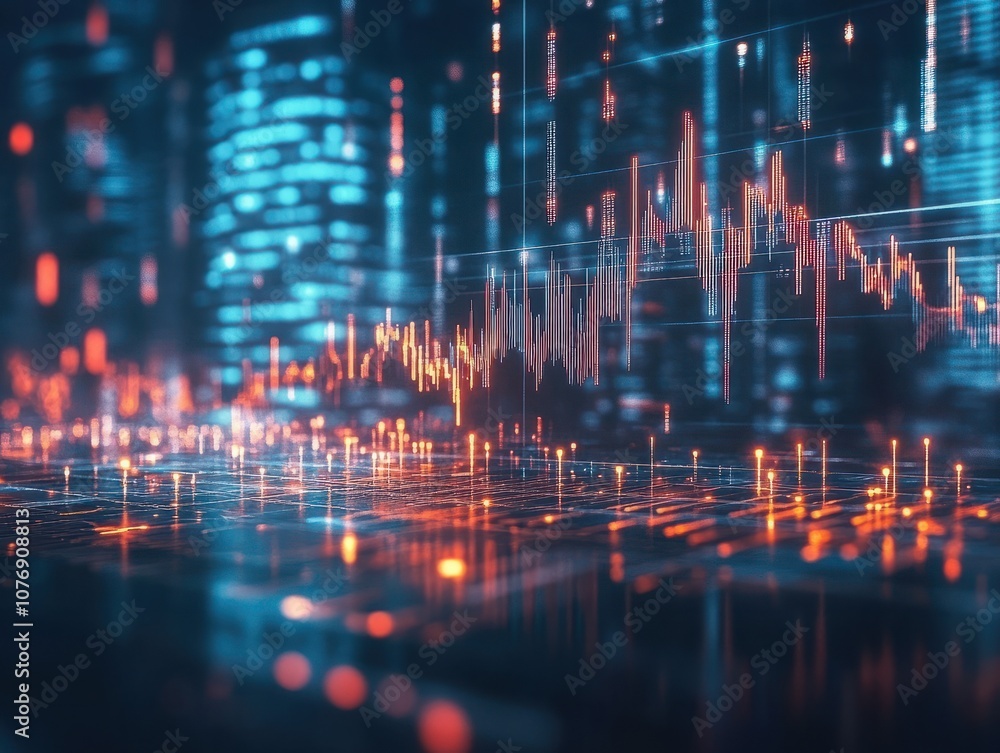Poster dynamic stock market graph displaying financial trends and growth, showcasing data visualization in 