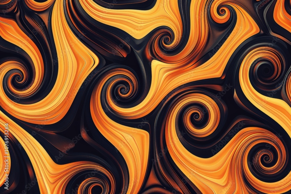 Poster abstract swirling pattern in orange and black