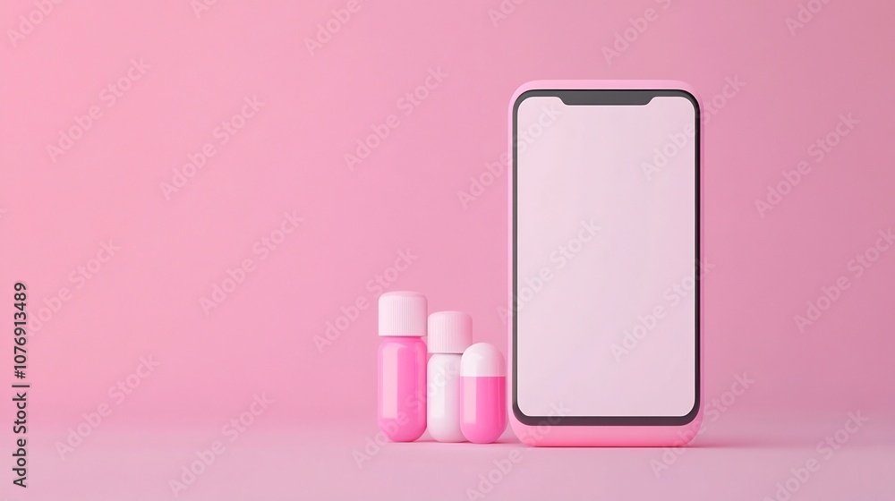 Poster digital health checkup on smartphone display with medical app interface
