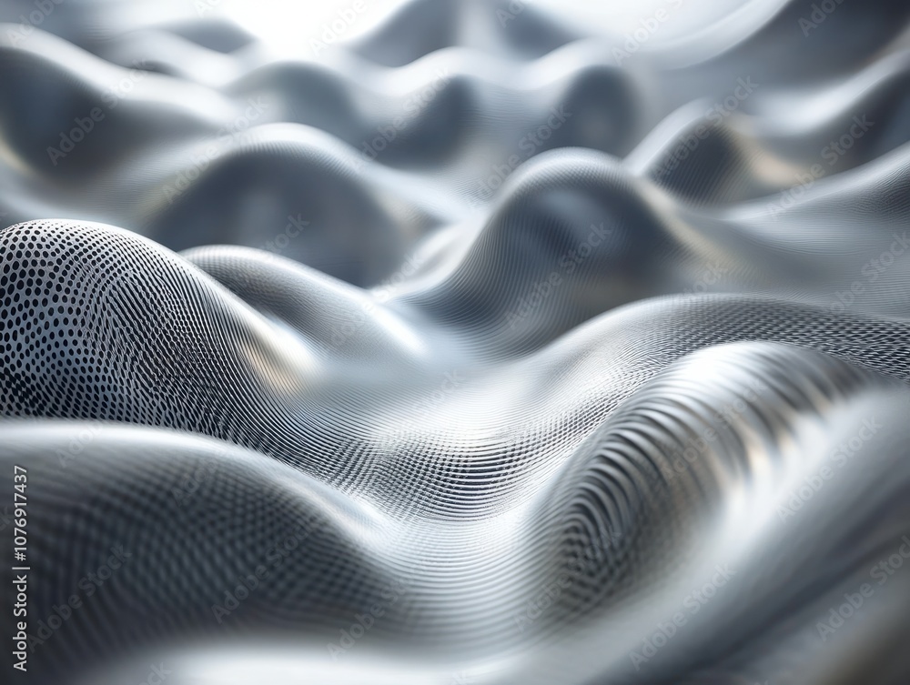 Poster Futuristic Gray Wave Forms Undulating on a Bright Light Background in an Abstract Display