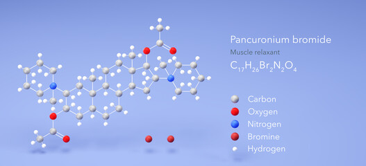 pancuronium bromide molecule, molecular structure, neuromuscular blocker, 3d model, Structural Chemical Formula and Atoms with Color Coding