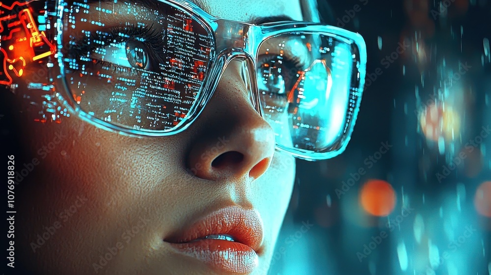 Poster Female consultant analyzing data on a transparent screen insights into business intelligence and data visualization