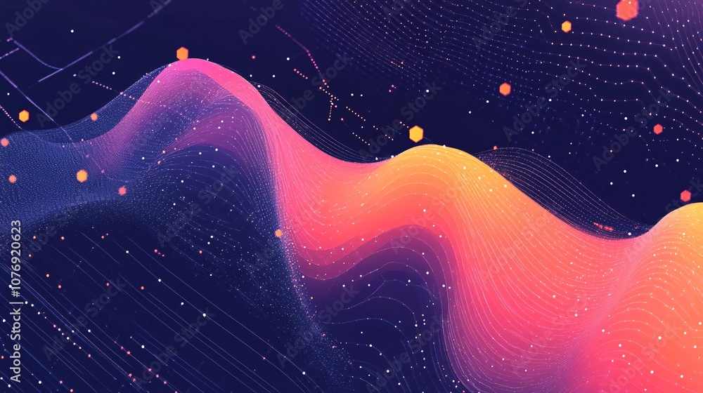 Poster Abstract wave pattern connecting data points in cyberspace