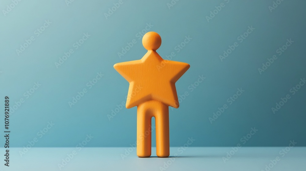 Poster performance review symbol with humanoid figure on clean background