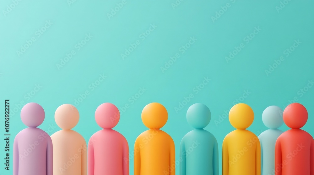 Poster diverse multicolored icons symbolizing unity and inclusion in 3d