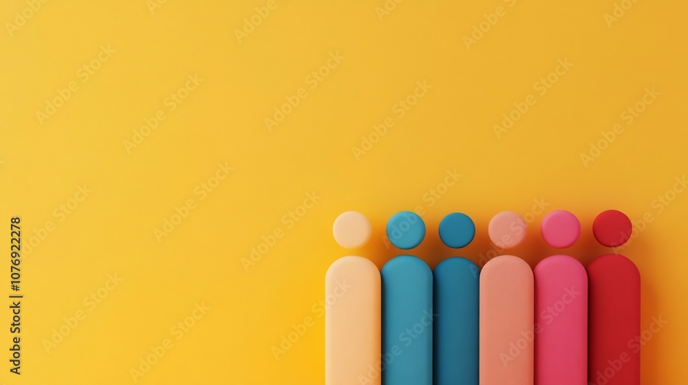 Poster diverse geometric figures centered in colorful with copy space
