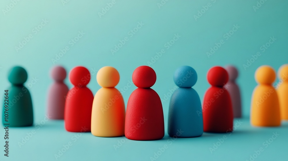 Poster diverse multicolored figures centered against blank background in 3d