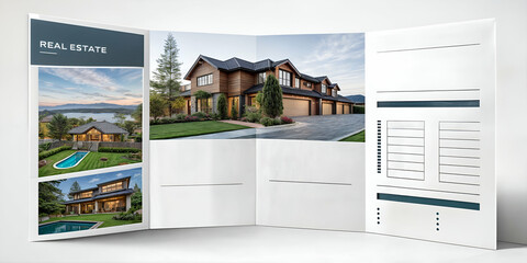 a real estate Four-fold brochure template open to a blank page