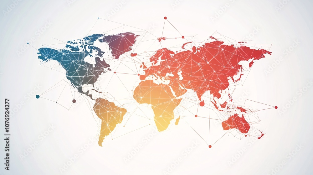 Aufkleber world map showing international connections through lines and dots