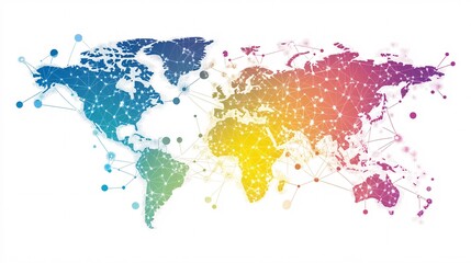 Fototapeta premium Global network connecting world map with nodes and lines representing international communication