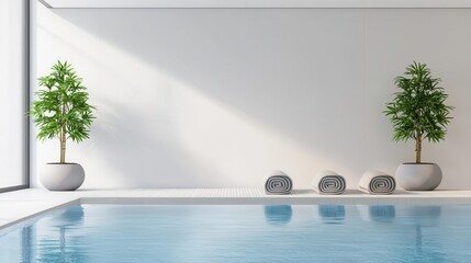 Fototapeta premium Zeninspired gym exterior with bamboo accents, soft neutral tones, and water features, Fitness Gym, Zen Serenity