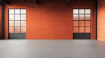 Obraz premium Industrialstyle gym facade with exposed steel beams, brick walls, and large windows, Fitness Gym, Industrial Aesthetic