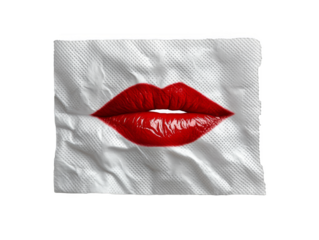 Red Lips on Wrinkled Tissue: A Bold Expression of Beauty