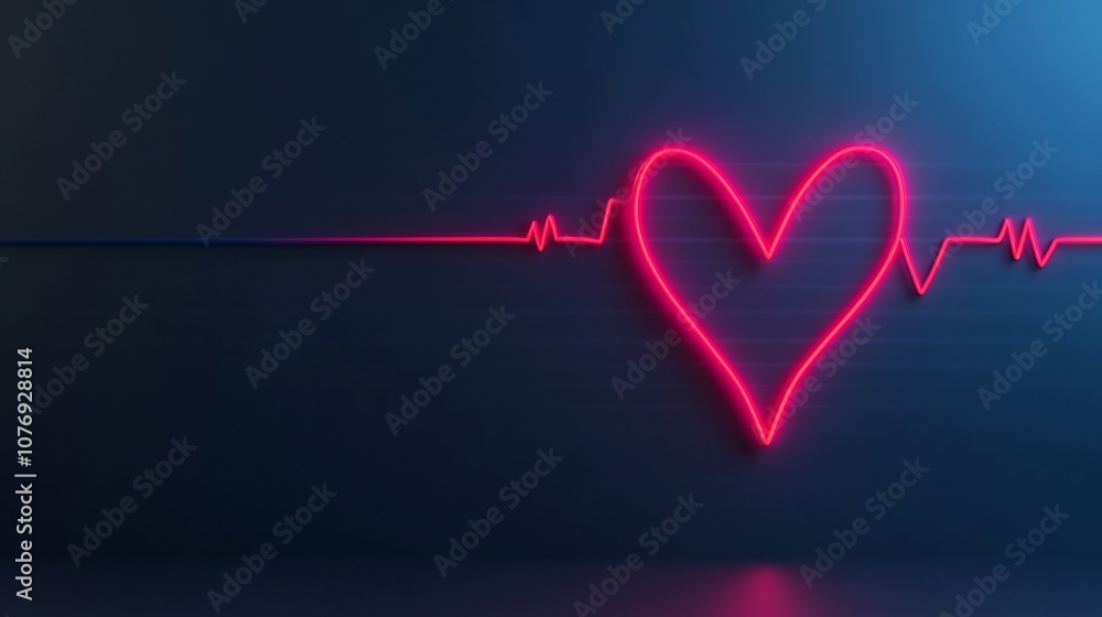 Poster heartbeat line icon on plain background with copy space for 3d