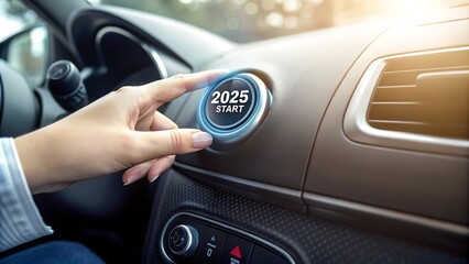 Fototapeta premium 2025 New Year, Car Ignition, Starting a New Year