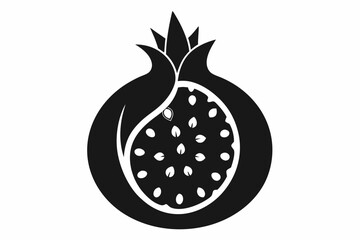 Pomegranate fruit cut in half vector icon, Pomegranate fruit silhouette vector