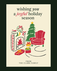 Classic Christmas Greeting Card Collection with Cozy Fireplace, Festive Decor, and Holiday Cheer