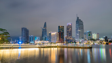 Fototapeta premium Famous buildings located in the central area of Ho Chi Minh City, a favorite gathering and dating place for young people and tourists every weekend.