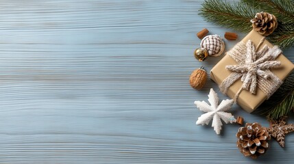 Rustic Christmas Gift Wooden Background Winter Decor