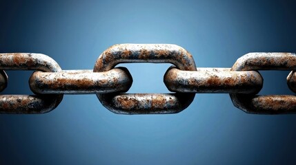 Fototapeta premium Rusty metal chain links against a dark blue background, symbolizing strength and connection in industrial settings.