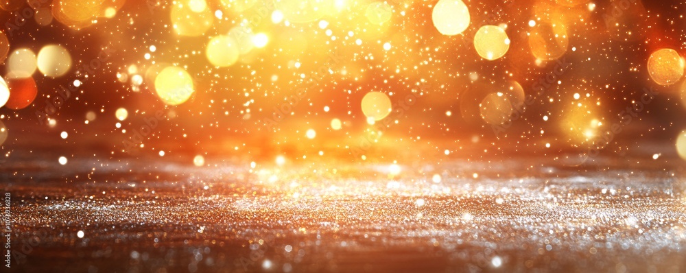 Aufkleber Festive golden glitter background with falling particles and bokeh lights