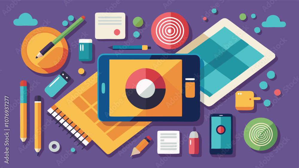 Poster a colorful image of a tablet with a drawing of a circle on it
