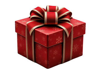 Obraz premium Red Gift Box with Golden Snowflakes and Red Velvet Ribbon on Transparent Background