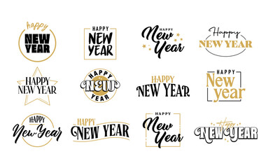 Obraz premium Happy New Year Gold and Black elegant Typography Design