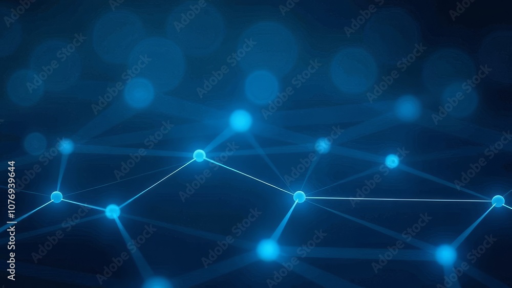 Poster abstract blue network connections with glowing nodes and lines on dark background