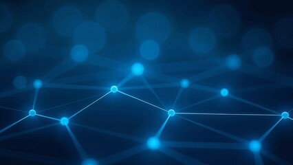 Obraz premium Abstract blue network connections with glowing nodes and lines on dark background