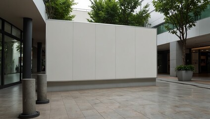 Mockup Large blank horizontal billboard on the wall with green leaves, Empty space for Advertising